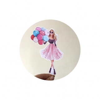 Топпер для торта - "Девушка с шарами, мульт" (Упаковка 1 шт.) фото 8048