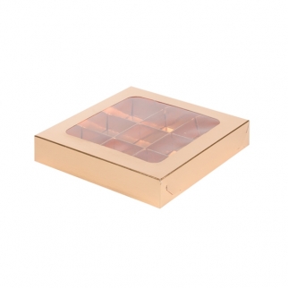 Упаковка для конфет с окном - "Золото, 9 ячеек" (Упаковка 1 шт.) фото 6803