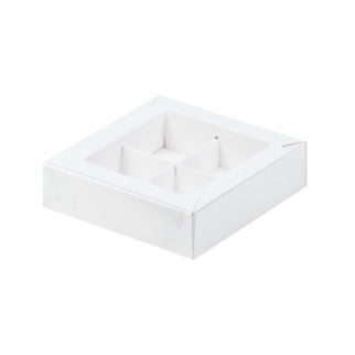 Упаковка для конфет с прозрачной крышкой - "Белая, 4 ячейки" 12х12х3 см. (Упаковка 1 шт.) фото 11580