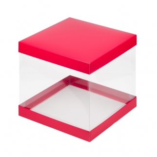 Упаковка для торта прозрачная - "Красная, матовая, 26х26х28 см." (Упаковка 1 шт.) фото 8274