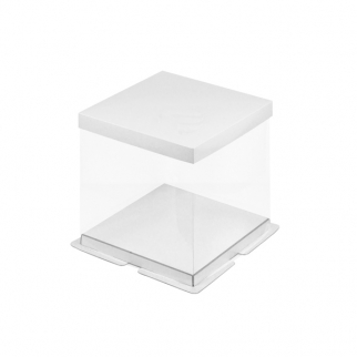 Упаковка для торта с пьедесталом прозрачная - "Белая, 23,5х23,5х22 см." (Упаковка 1 шт.) фото 5935