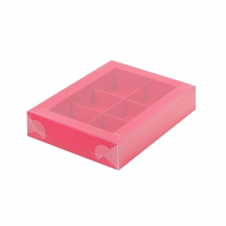 Упаковка для конфет с прозрачной крышкой - "Красная мат., 6 ячеек" 15,5х11,5х3 см. (Упаковка 1 шт.) фото 10226