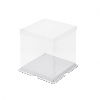 Упаковка для торта с пьедесталом и прозрачной крышкой - "Белая, 30х30х20 см." (Упаковка 1 шт.) фото 11024