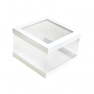 Упаковка для торта прозрачная с окном - "Белая, 26х26х28 см." (Упаковка 1 шт.) фото 13799