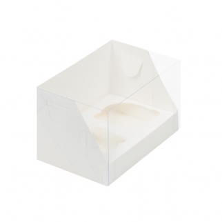 Упаковка для капкейков с прозрачной крышкой - "Белая, 2 ячейки, 16х10х10 см." (Упаковка 1 шт.) фото 7961