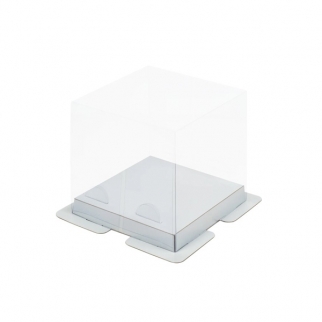 Упаковка для торта с пьедесталом - "Прозрачный верх, дно белое, 13х13х12,5 см." (Упаковка 1 шт.) фото 9906