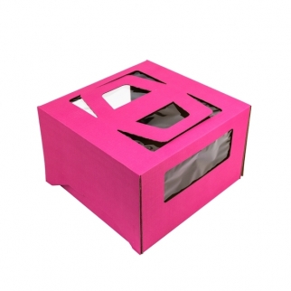 Упаковка для торта с окном и ручкой - "Розовая, 30х30х19 см." (SP GOF*) (Упаковка 1 шт.) фото 9769