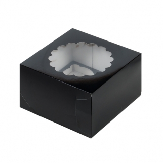 Упаковка для капкейков с ажурным окном - "Черная, 4 ячейки, 16х16х10 см." (Упаковка 1 шт.) фото 10221