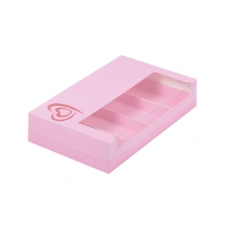 Упаковка для эклеров и эскимо - "Розовая, тиснение сердце, 5 лож. 25х15х5 см." (Упаковка 1 шт.) фото 8278