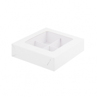 Упаковка для конфет с окном - "Белая, 4 ячейки" 12х12х3 см. (Упаковка 1 шт.) фото 11672