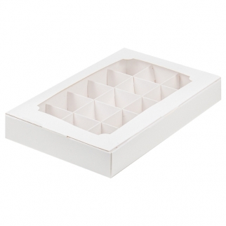 Упаковка для конфет с окном - "Белая, 15 ячеек, 25,5х16,5х3,5 см." (Упаковка 1 шт.) фото 12783