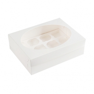Упаковка для капкейков с окном ECO MUF - "Белая, 12 ячеек" (ECOMUF12WHITE) (Упаковка 1 шт.) фото 13365