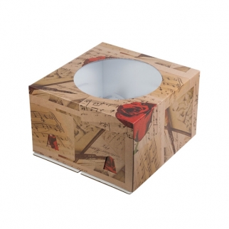 Упаковка для торта с окном - "Роза крафт, гофра, 30х30х19 см." (Упаковка 1 шт.) фото 11302
