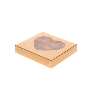 Упаковка для конфет с окном в виде сердца - "Золото, 9 ячеек" (Упаковка 1 шт.) фото 5549