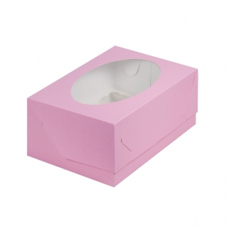Упаковка для капкейков с окном - "Розовая, 6 ячеек", 23,5х16х10 см. (Упаковка 1 шт.) фото 6774