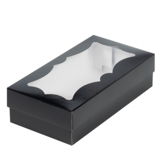 Упаковка для зефира с фигурным окном - "Черная, 21х10х5,5 см." (080219-РК) (Упаковка 1 шт.) фото 13453