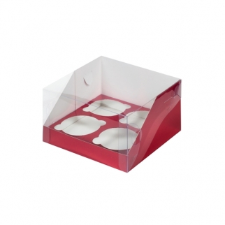 Упаковка для капкейков с прозрачной крышкой  - "Черри, 4 ячейки, 16х16.10 см." (Упаковка 1 шт.) фото 8415