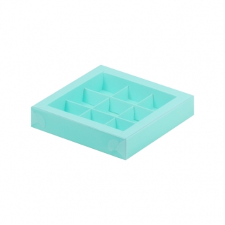 Упаковка для конфет с прозрачной крышкой - "Тиффани, 9 ячеек, 15,5х15,5х3 см." (Упаковка 1 шт.) фото 8853