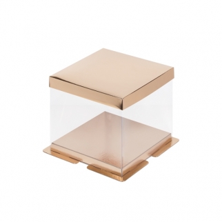 Упаковка для торта с пьедесталом прозрачная - "Золото, 40х40х35 см." (Упаковка 1 шт.) фото 11129