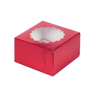 Упаковка для капкейков с ажурным окном - "Красная, 4 ячейки" (040260-РК) (Упаковка 1 шт.) фото 6503