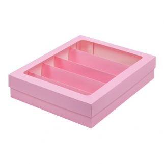 Упаковка для макарон с окном и ложементом - "Розовая, 26,5х21,5х5,5 см." (Упаковка 1 шт.) фото 13374