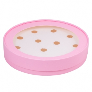 Упаковка для конфет круглая с окном - "Розовая, 12 ячеек, ø20 см., выс. 3,5 см." (Упаковка 1 шт.) фото 12614