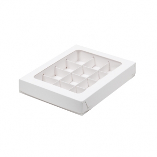 Упаковка для конфет с окном - "Белая, 12 ячеек, 19х15х3 см." (Упаковка 1 шт.) фото 11670