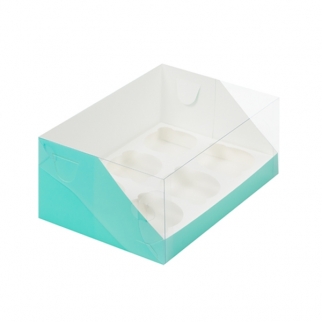 Упаковка для капкейков с прозрачной крышкой - "Тиффани, 6 ячеек" 23,5х16х10 см. (Упаковка 1 шт.) фото 9096