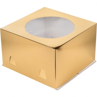 Упаковка для торта с окном - "Золото, Хром Эрзац, 30х30х19 см." (Упаковка 1 шт.) фото 5684