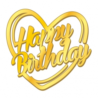 Топпер для торта - "Happy Birthday, сердце" (РЗА 129) (Упаковка 1 шт.) фото 13341