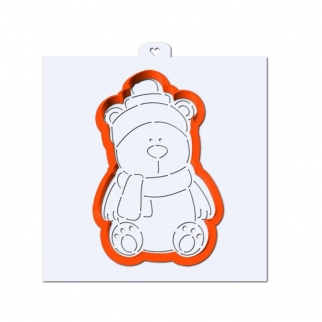 Вырубка + трафарет для печенья - "Медвежонок с шарфиком" (Упаковка 1 шт.) фото 8821