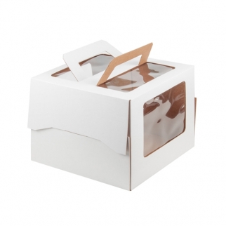 Упаковка для торта с окном и ручкой - "Белая, гофра, 20х20х20 см." (Упаковка 1 шт.) фото 12105