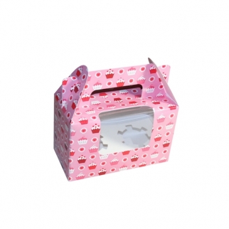 Упаковка для капкейков с окном МК - "Розовая, пирожные, 2 ячейки" (1603) (Упаковка 1 шт.) фото 3023