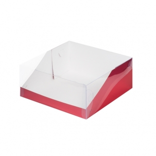 Упаковка для торта с прозрачной крышкой - "Красная, Хром Эрзац, 23,5х23,5х10 см." (Упаковка 1 шт.) фото 6523