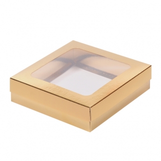 Упаковка для клубники в шоколаде с окном - "Золото, 15х15х4 см." (Упаковка 1 шт.) фото 12688