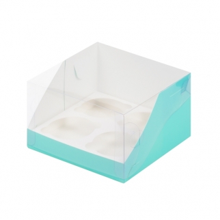 Упаковка для капкейков с прозрачной крышкой  - "Тиффани,  4 ячейки 16х16х10 см" (Упаковка 1 шт.) фото 11668