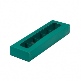 Упаковка для конфет с окном - "Зелёная, мат. 5 ячеек" 23,5х7х3 см. (Упаковка 1 шт.) фото 11675