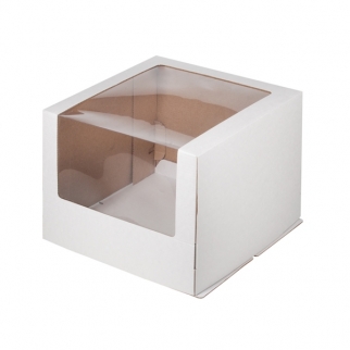 Упаковка для торта с окном - "Белая, гофра, 30х30х22 см." (Упаковка 1 шт.) фото 6787