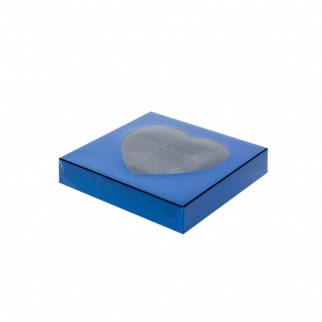 Упаковка для конфет с окном в виде сердца - "Синяя, 9 ячеек" (Упаковка 1 шт.) фото 5552