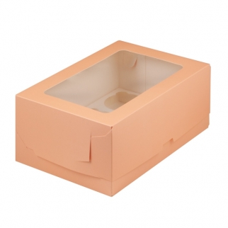 Упаковка для капкейков с прямоугольным окном - "Персиковая,6 ячеек, 23,5х16х10 см." (Упаковка 1 шт.) фото 12601
