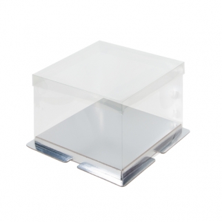 Упаковка для торта с пьедесталом и прозрачной крышкой - "Серебро, 30х30х20 см." (Упаковка 1 шт.) фото 11029