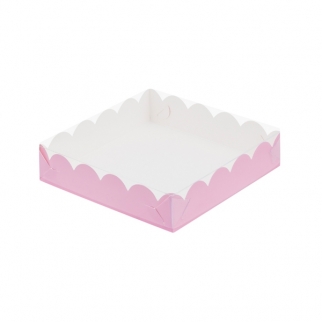 Упаковка для пряников с прозрачной крышкой - "Розовая мат, 20х20х3,5 см." (Упаковка 1 шт.) фото 10236