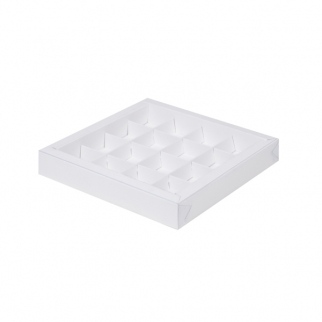 Упаковка для конфет с прозрачной крышкой - "Белая, 16 ячеек, 20х20х3 см." (Упаковка 1 шт.) фото 10203