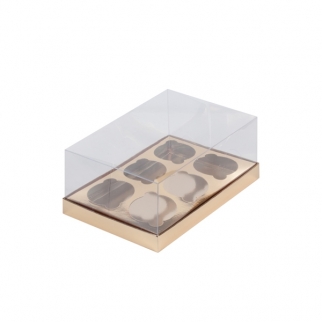 Упаковка для капкейков с прозрачной крышкой - "Золото, 6 ячеек" ПРЕМИУМ (Упаковка 1 шт.) фото 8498
