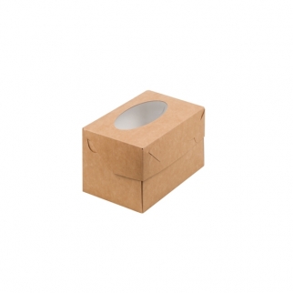 Упаковка для капкейков с круглым окном - "Крафт, 2 ячейки" (Упаковка 1 шт.) фото 5827