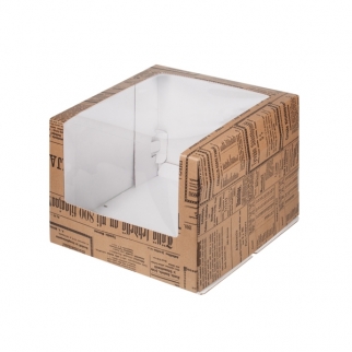 Упаковка для торта с окном - "Газета, гофра, 26х26х21 см." (Упаковка 1 шт.) фото 6813