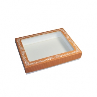 Упаковка для пряников с окном МК - "Оранжевая с узором, 17х17х3,5 см." (1521) (Упаковка 1 шт.) фото 7970