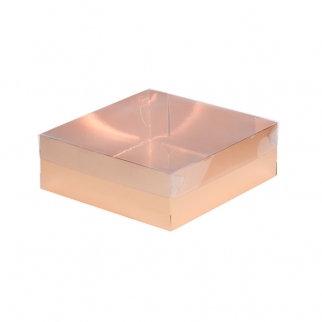 Упаковка для зефира с прозрачной крышкой - "Золото/Золото, 20х20х7 см." (Упаковка 1 шт.) фото 6794