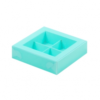 Упаковка для конфет с прозрачной крышкой - "Тиффани, 4 ячейки" 12х12х3 см. (Упаковка 1 шт.) фото 11222