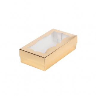 Упаковка для зефира с фигурным окном - "Золото, 21х10х5,5 см." (080217-РК) (Упаковка 1 шт.) фото 5922